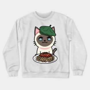 Cute siamese cat eating spaghetti Crewneck Sweatshirt